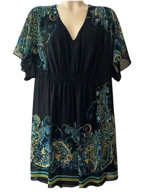 Lane Bryant Paisley Airy Flowy Mini Dress Black Blue 14/16W